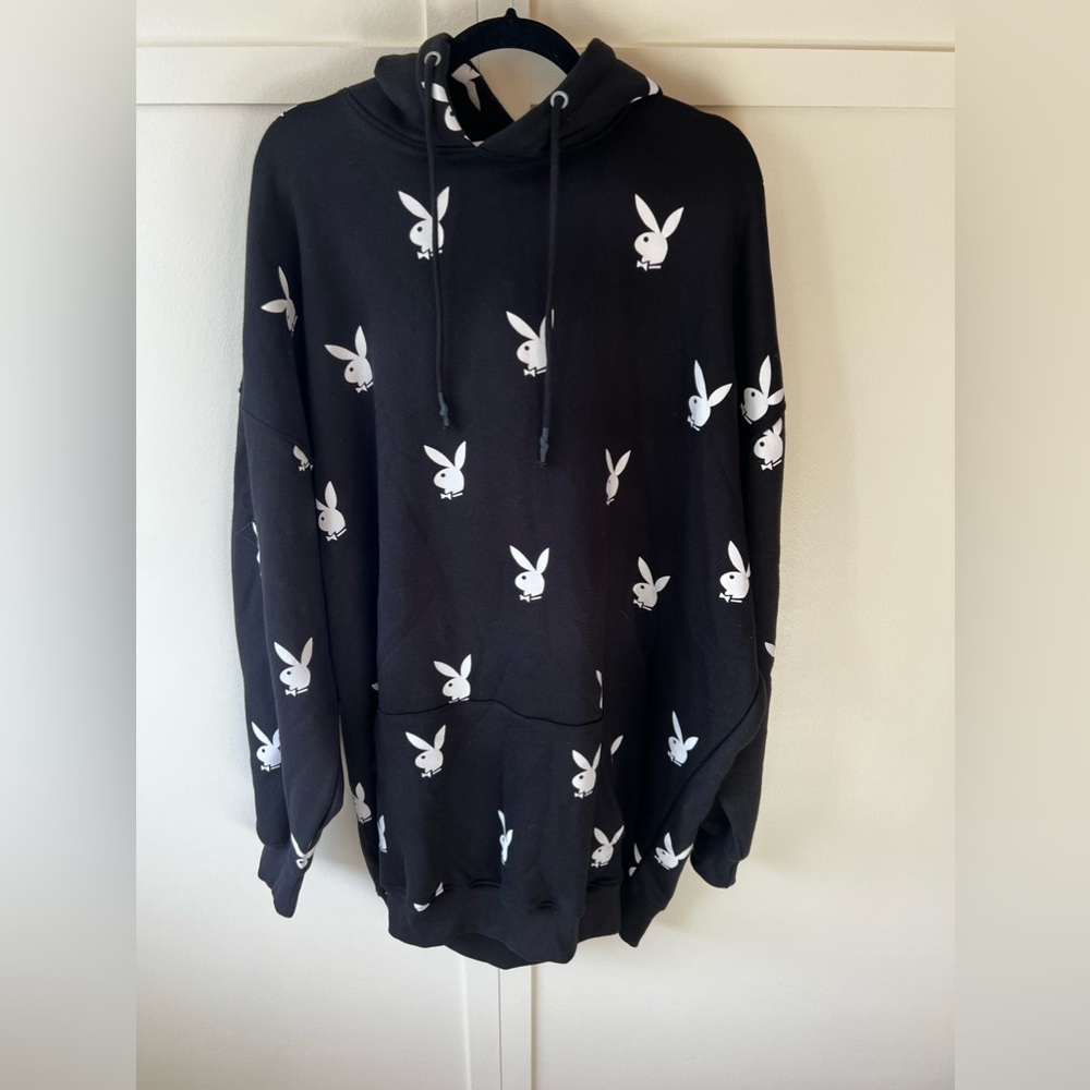 Playboy x Missguided Tall NWT Women’s Black All Over Logo Hoodie‎ Dress Size 10